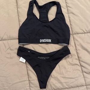 Gymshark Black Racerback Sports Bra and Thong Set